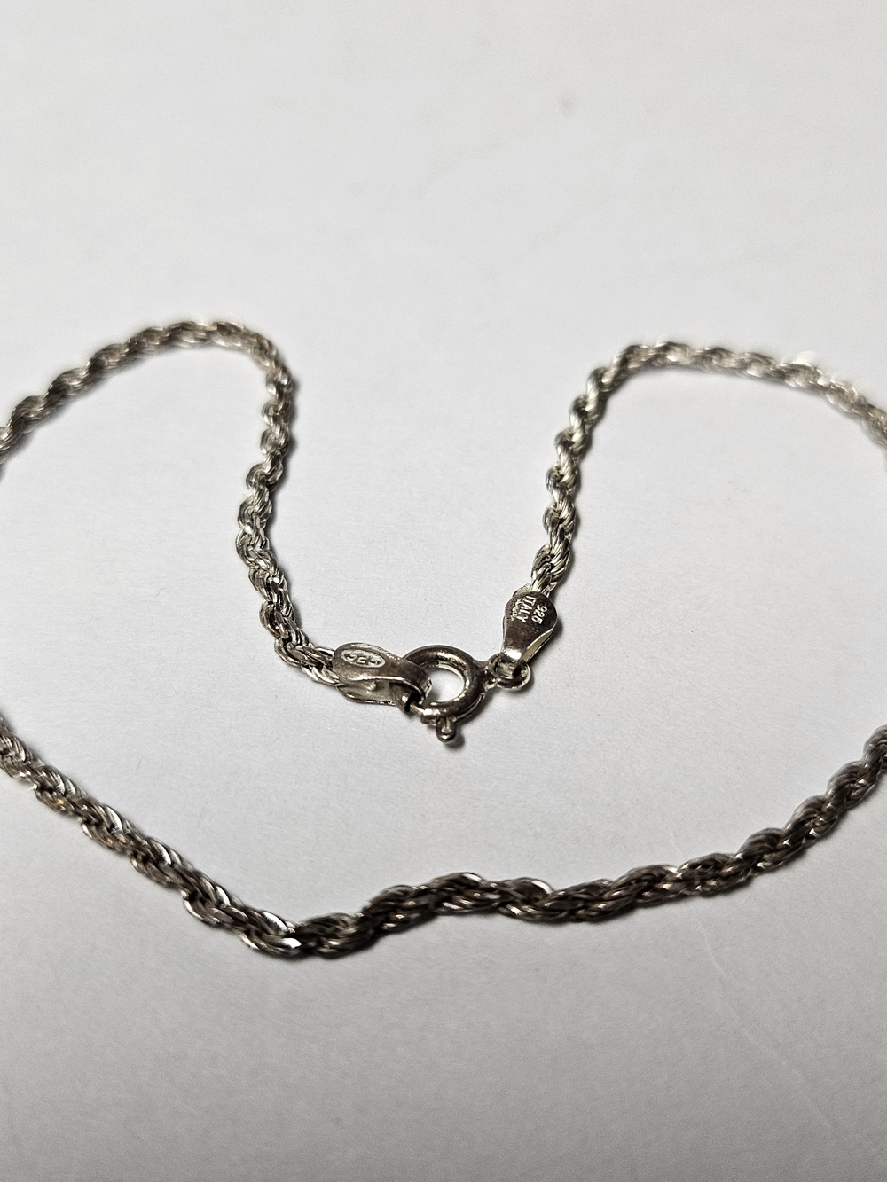 Sterling Silver JCM 925 Italy Rope Chain Bracelet or Anklet 10.25" Men's Women's